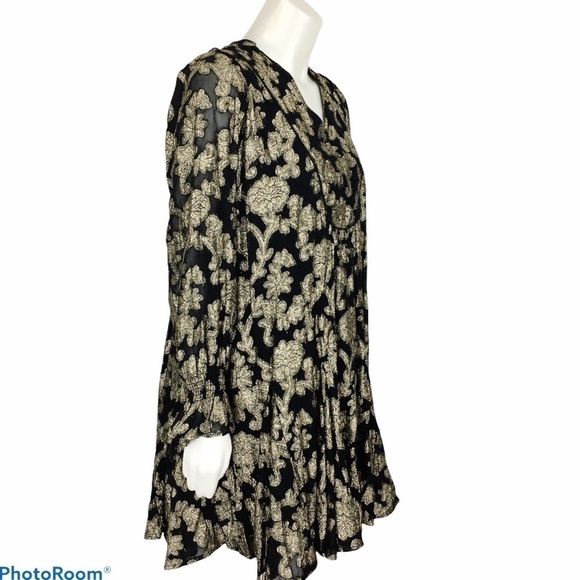 Anthropologie Tiered Swing Dress in Black & Metallic Gold NWT Size Small - Picture 2 of 7